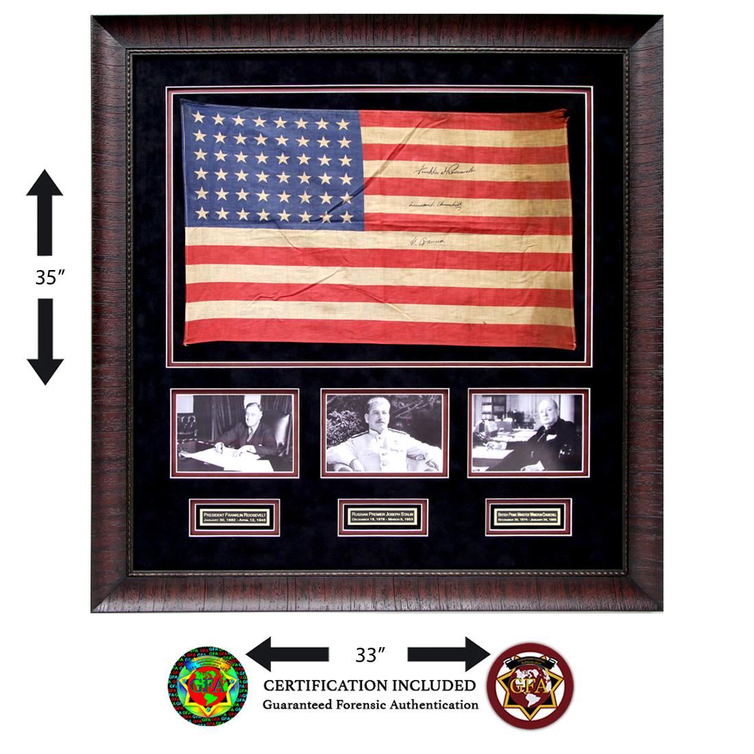 ROOSEVELT, CHURCHILL & STALIN SIGNED AMERICAN FLAG (1 of 3)