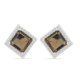 5.94ct Square Halo Smoky 925 S.Silver Earrings: 8MM Square Shape Brown Smoky.Total Carat Weight is 5.94 Ct. Total Gram Weight is 4.61gms.