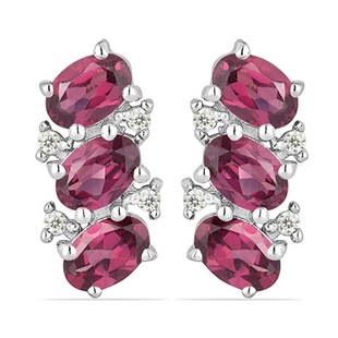 3.78ct Rhodolite S.Silver Three Stone Earrings: 4x6MM Oval Shape Rhodolite.Total Carat Weight is 3.78 Ct. Total Gram Weight is 3.25gms.