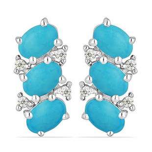 2.48ct Turquoise S.Silver Three Stone Earrings: 4x6MM Oval Shape Turquoise.Total Carat Weight is 2.48 Ct. Total Gram Weight is 3.08gms.