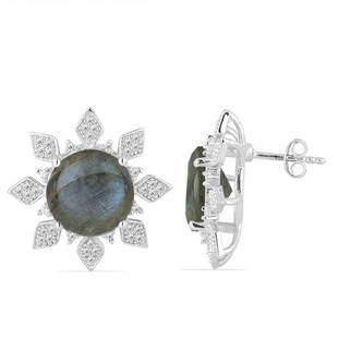 14.693ct BigLabradorite Gemstone Silver Earrings: 12MM Round Grey With Blue Fire Labradorite.Total Carat Weight is 14.69 Ct. Total Gram Weight is 8.93gms.