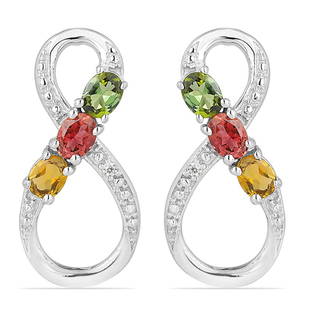 1.08ct Infinity Multi-Tourmaline Silver Earrings: 3x4MM Oval Shape Multi Color Tourmaline.Total Carat Weight is 1.08 Ct. Total Gram Weight is 3.49gms.