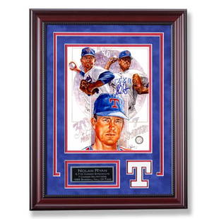 Nolan Ryan Texas Rangers Frame Signed 8x10 GFA: Nolan Ryan Texas Rangers 12x16 Custom Framed Multi-Matted Signed 8x10v GFA