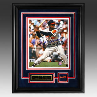 Hank Aaron Atlanta Braves 20x16 autograph GFA: Hank Aaron's most notable achievement was breaking the career home run record set by Babe Ruth. During his career, Aaron performed at a consistently high level for an extended period of time. He hit