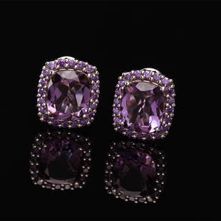 African Amethyst Sterling Slv Latchback Earrings: African Amethyst Sterling Slv Latchback Earrings &#8226; Metal: Sterling Silver &#8226; Stone: (2)12X10Mm-African Amethyst &#8226; Dimensions: 16.6X14.5 Mm &#8226; Total Weight: 9.2 Grs &#8226; Backin