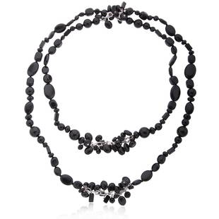 Sterling Silver Black Agate Bead Necklace 42 Inch: Sterling Silver Black Agate Bead Necklace 42 Inch • Metal: Sterling Silver • Stone: Black Agate • Width: 13.5 mm • Total Weight: 104.8 grs • Closure: Lobster Claw