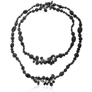 Sterling Silver Black Agate Bead Necklace 42 Inch: Sterling Silver Black Agate Bead Necklace 42 Inch • Metal: Sterling Silver • Stone: Black Agate • Width: 13.5 mm • Total Weight: 104.8 grs • Closure: Lobster Claw