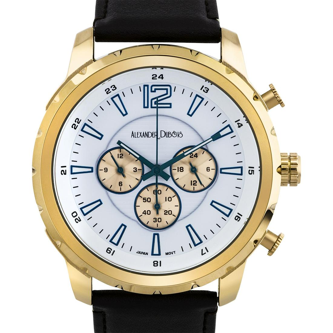 Alexander Dubois 50mm Case Casual Men's Watch: Wide Thick Genuine Leather Strap for a Durable yet Comofrtable Feel,Stainless Steel Case Back and Buckle,Mirror Finish IP Metal Case and Bezel,Multi Layered and Textured Dial with Luminesent Indicies 