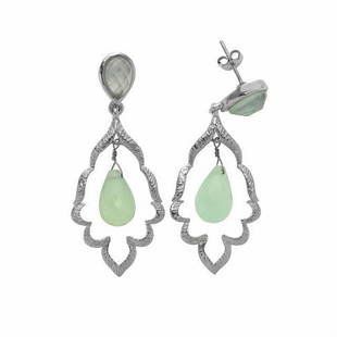 Sterling Silver Aqua Chalcedony Drop Earrings: Very feminine, very flattering—that’s Pangea Mines earrings from Pretty in Pastels Collection. Lovely drop styling is complemented with genuine sea foam chalcedony in an elegant Briolette