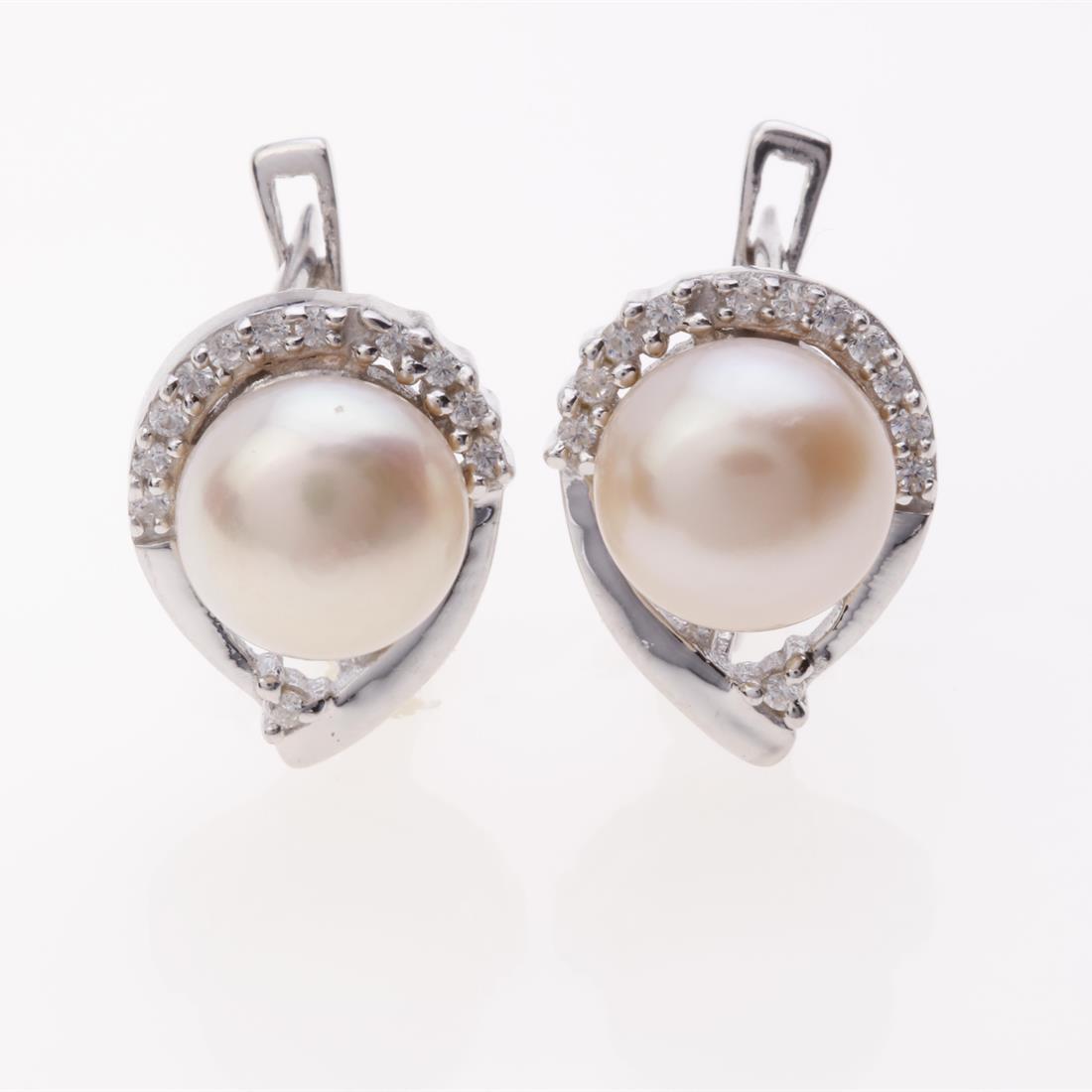 Pearl & Zircon Silver Latchback Earrings (1 of 2)