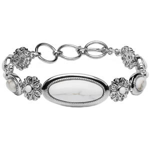 Silver White Calcite Quartz Toggle Bracelet 7.75"