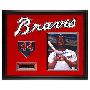 Hank Aaron Atlanta Braves 20x16 autograph GFA: Hank Aaron's most notable achievement was breaking the career home run record set by Babe Ruth. During his career, Aaron performed at a consistently high level for an extended period of time. He hit