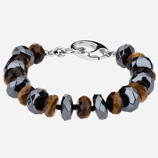 Silver Tiger Eye and Hematite Bead Bracelet 7.5": Tara Mesa crafts the perfect accent with this lovely 7.5” rondelle bead bracelet. Hand selected genuine Tiger Eye and hematite gemstones alternate on this striking design to create an
