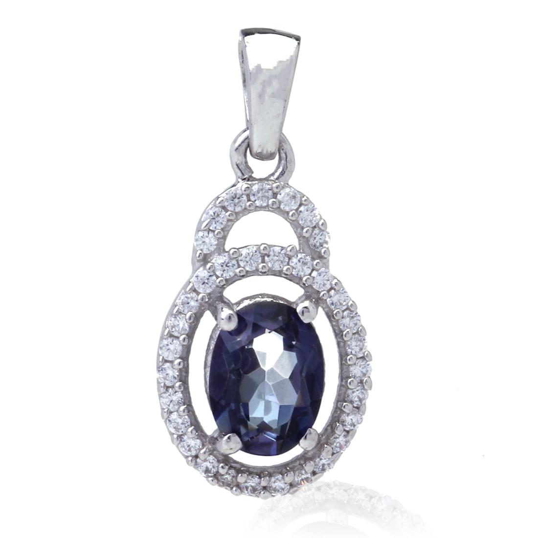 Sterling Silver Iolite & White Zircon Pendant: Sterling Silver Iolite & White Zircon Pendantpendant • Metal: Sterling Silver • Stone: Iolite & White Zircon • Dimensions: 23.50X11.14 Mm • Total Weight: 1.86 Grs • Finis