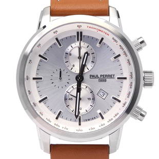 Paul Perret Sorel Men's Swiss Chronograph Watch: Intricate Chronograph Functionality (Large 3rd Hand, 30 Minute Subdial, and a Dual Function Subdial that counts 1 / 10th Seconds and 10 Hour), Real Time Date Window and 60 Second Subdial, Pyramid