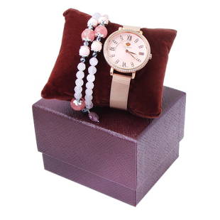 Louis Richard Watch-Rose Gold &Bead Coil Bracelet: Set of Louis Richard Roslin Watch-Rose Gold & Bead Coil Bracelet 6.5" • Stone: Rose QTZ&Pink Coral&Pink Strawberry&Hematite& Tourmaline • Width: 15.34 mm • Total Weight: 27.4 grams