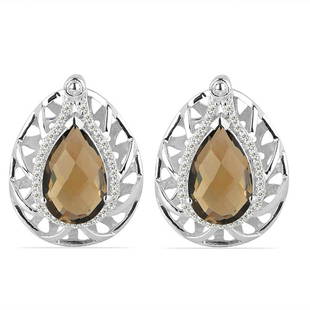 5.87ct Smoky 925 Sterling Silver Cage Earrings: 8x12MM Pear Shape Brown Smoky.Total Carat Weight is 5.87 Ct. Total Gram Weight is 5.55gms.