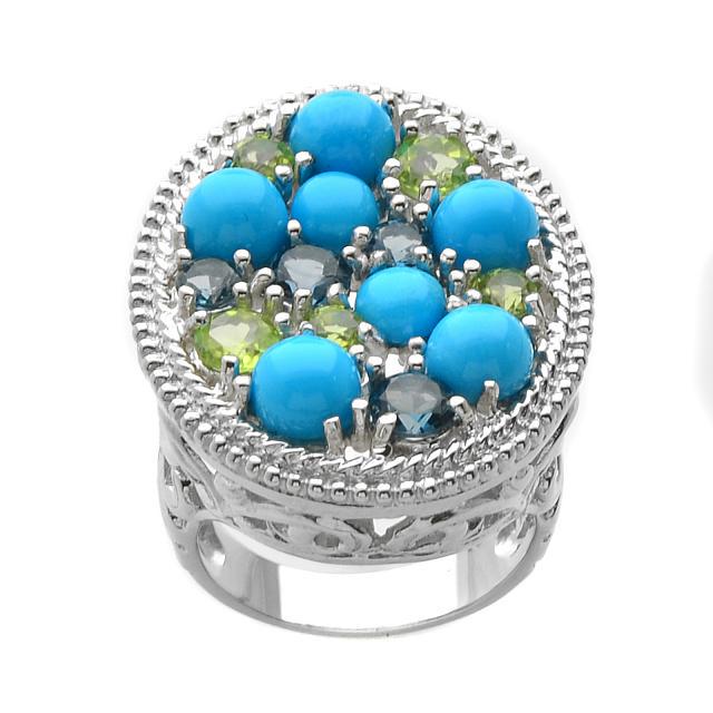 Sterling Silver Turquoise & Gemstones Ring-SZ 8 (1 of 1)