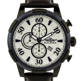 Balmer Mulsanne Mens Chronograph Watch: Balmer Mulsanne Mens Chronograph Watch - Black Leather Strap, White Dial