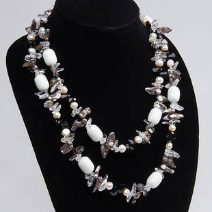 46" Freshwater & Shell Pearl Long Necklace: 46"Freshwater&Shell Pearl Necklace • Stone: Freshwater&Shell Pearl • Dimensions: 46"X30 Mm • Total Weight : 177.2 Grs