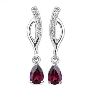 1.68ct Rhodolite 925 S.Silver Dangle Earrings: Pear Shape Rhodolite.Total Carat Weight is 1.68 Ct. Total Gram Weight is 3.42 gms.