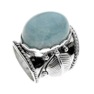 Sterling Silver Aquamarine Leaf Band Ring-SZ 6: Pangea Mines Pretty In Pastels Collection Sterling Silver Milky Aquamarine Leaf Band Ring Soft as a whisper, as delicate as the breeze, as lovely as a sunrise, that’s the Pangea Mines Pretty in