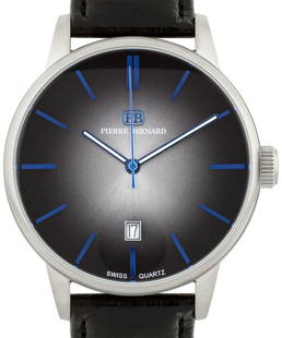 Pierre Bernard Swiss Pale Fire 42mm Case Men Watch: Main Features: Genuine Swiss Ronda 515 Movement , Classic Design, Visible Date WindowHands: Luminescent handsCase Shape: RoundMaterial: Stainless Steel, LeatherCase Thickness: 10mmStrap Width: 20mm