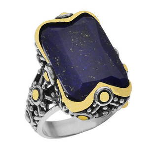 Sterling Silver Step Cut Lapis Beaded Ring-SZ 8: Bold and beautiful, Addison Lane’s Bali Grandeur ring makes a striking impression. Beautifully crafted in oxidized sterling silver and adorned with a dramatic rectangular cut lapis accented with