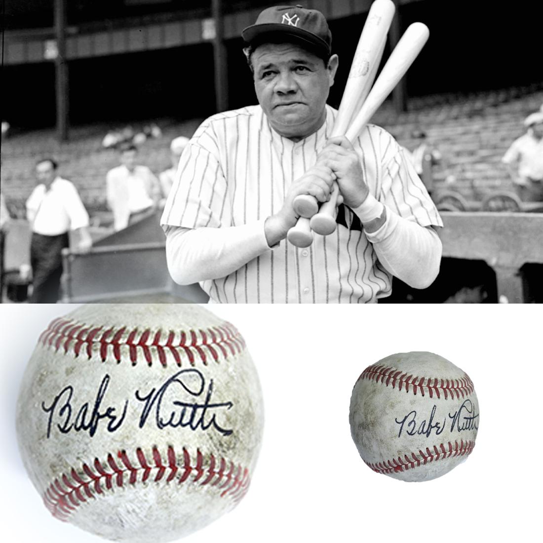 Babe Ruth Signed Red Stitched Reach Baseball: Babe Ruth (February 6, 1895–August 16, 1948) Babe Ruth signature boldy signed in black ink across the sweet spot. This Red Stitched Baseballshows signs of aging and is cream and coffed colored. 