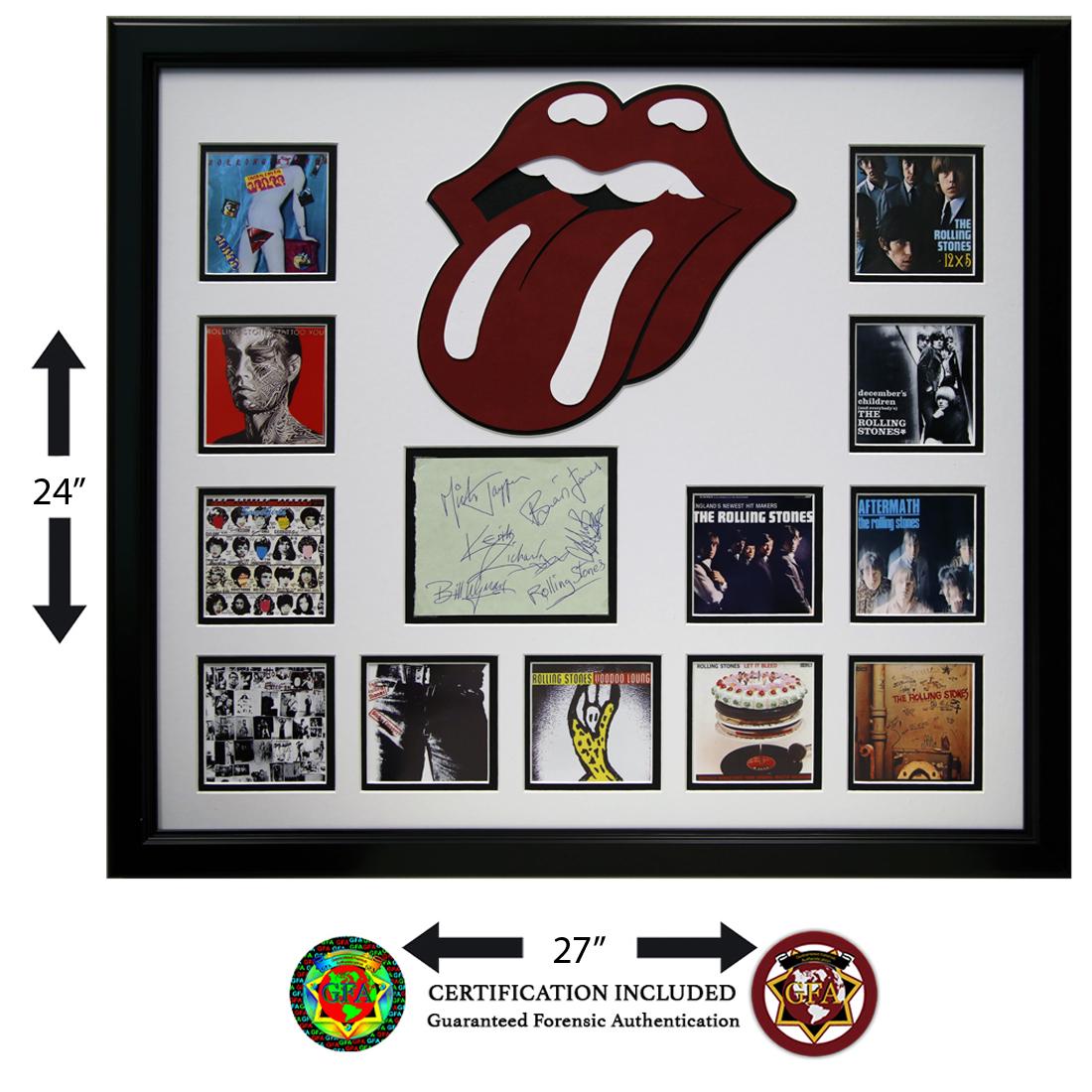 The Rolling Stones Signed Autograph Page: The Rolling Stones (Years Active 1962 to present), The Rolling Stones signed autograph page. All five signed in blue ink. Signed by: Bill Wyman, Mick Jagger, Brian Jones, Keith Richards and Charlie Wa
