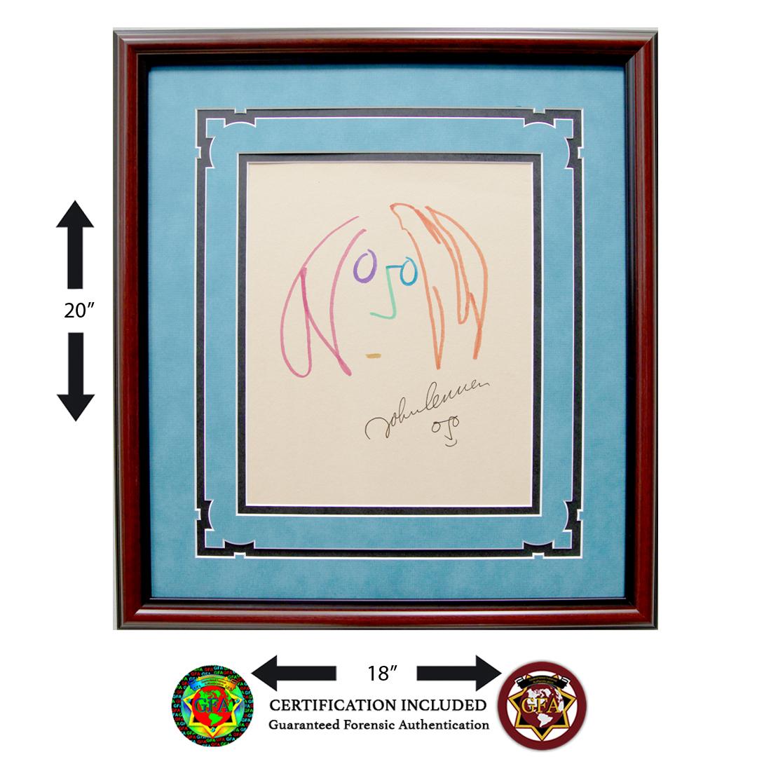 John Lennon Signed Imagine Sketch: John Lennon (October 9, 1940 â€“ December 8, 1940). 10.5 X 12.5 John Lennon signed Imagine Sketch. Signed Boldly in Black Ink Below Sketch with Caricature. Colorful red, purple, green and blue ca