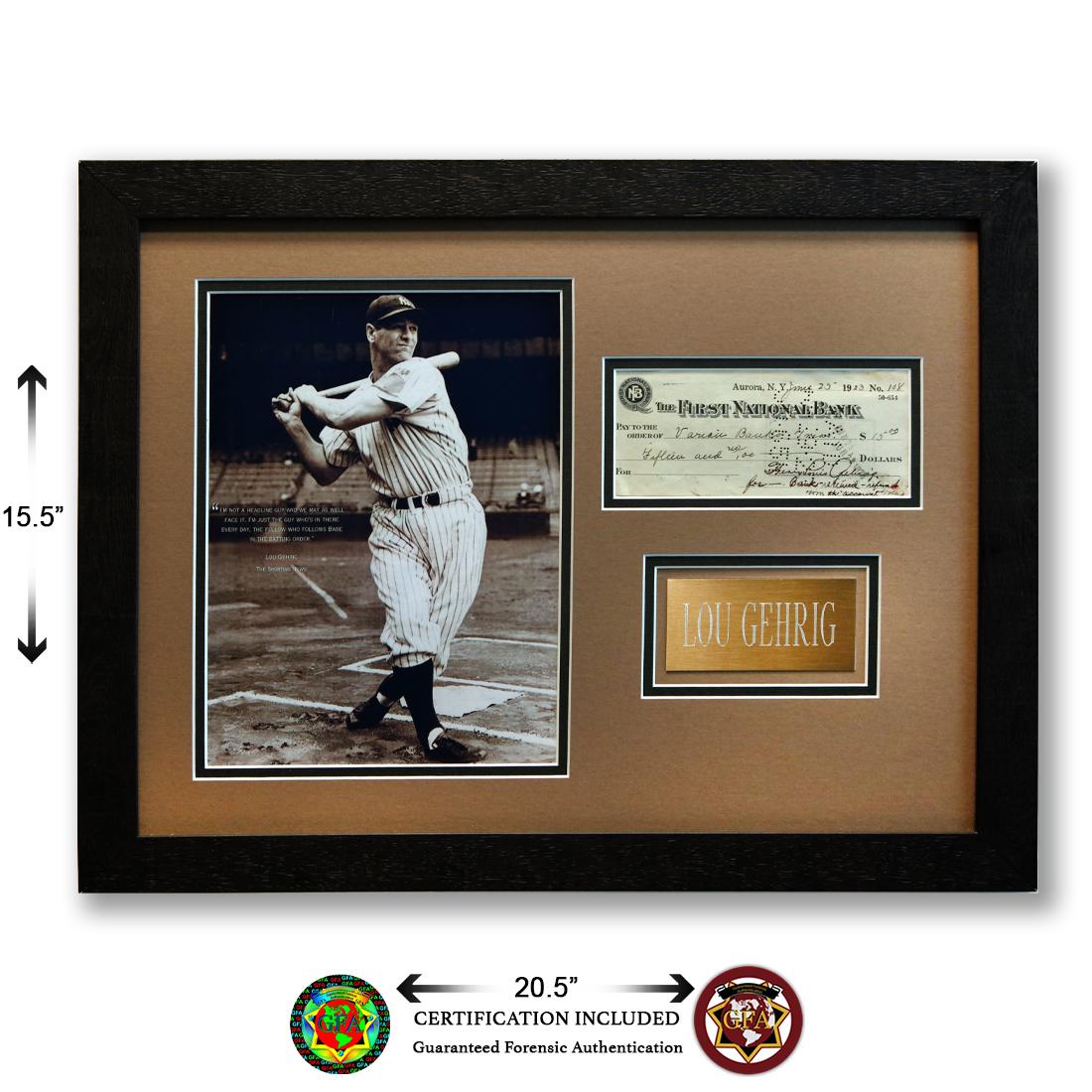LOU GEHRIG SIGNED CHECK: Lou Gehrig (June 19, 1903â€“June 2, 1941). Lou Gehrig signed Check. Those within the collecting hobby know how terrifically rare a simple Lou Gehrig autograph is and one that is signed in the 192