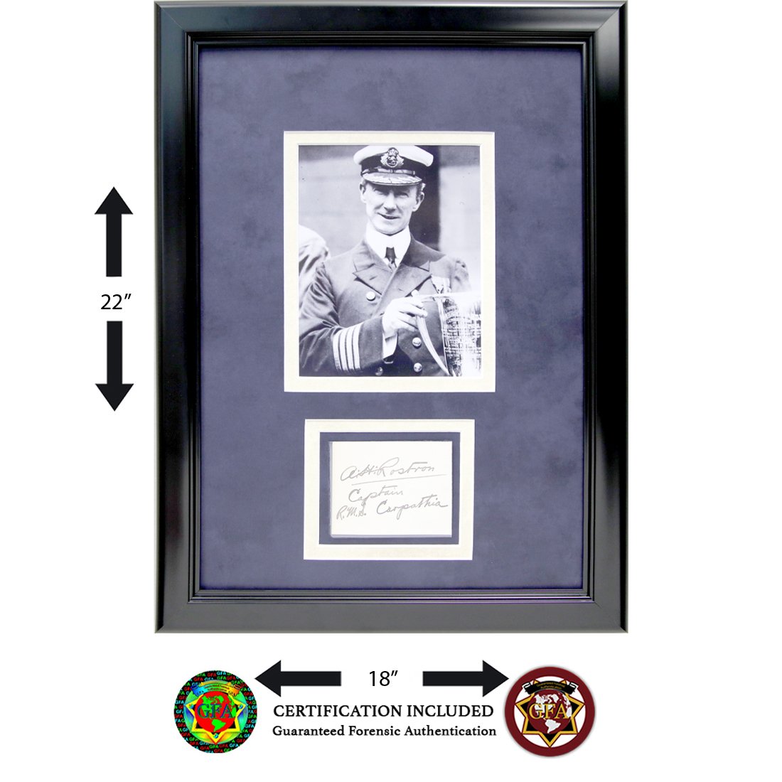 SS Carpathia Captain Arthur Rostron Signed Page: ARTHUR ROSTRON CAPTAIN OF THE SS CARPATHIA OFFICER RESCUE OF TITANIC SURVIVORS SIGNED PAGE. Arthur Rostron (May 14, 1869 â€“ November 4, 1940) Page signed boldy in black ink. On April 11, 1912, t