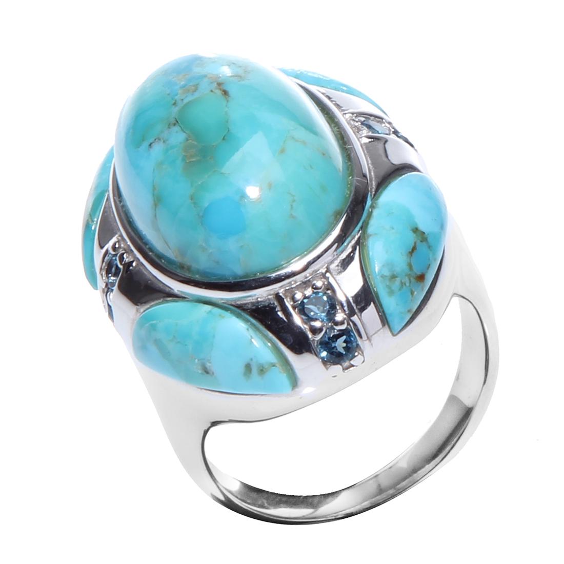 Silver Turquoise & Topaz North-South Ring -SZ 6 (1 of 2)