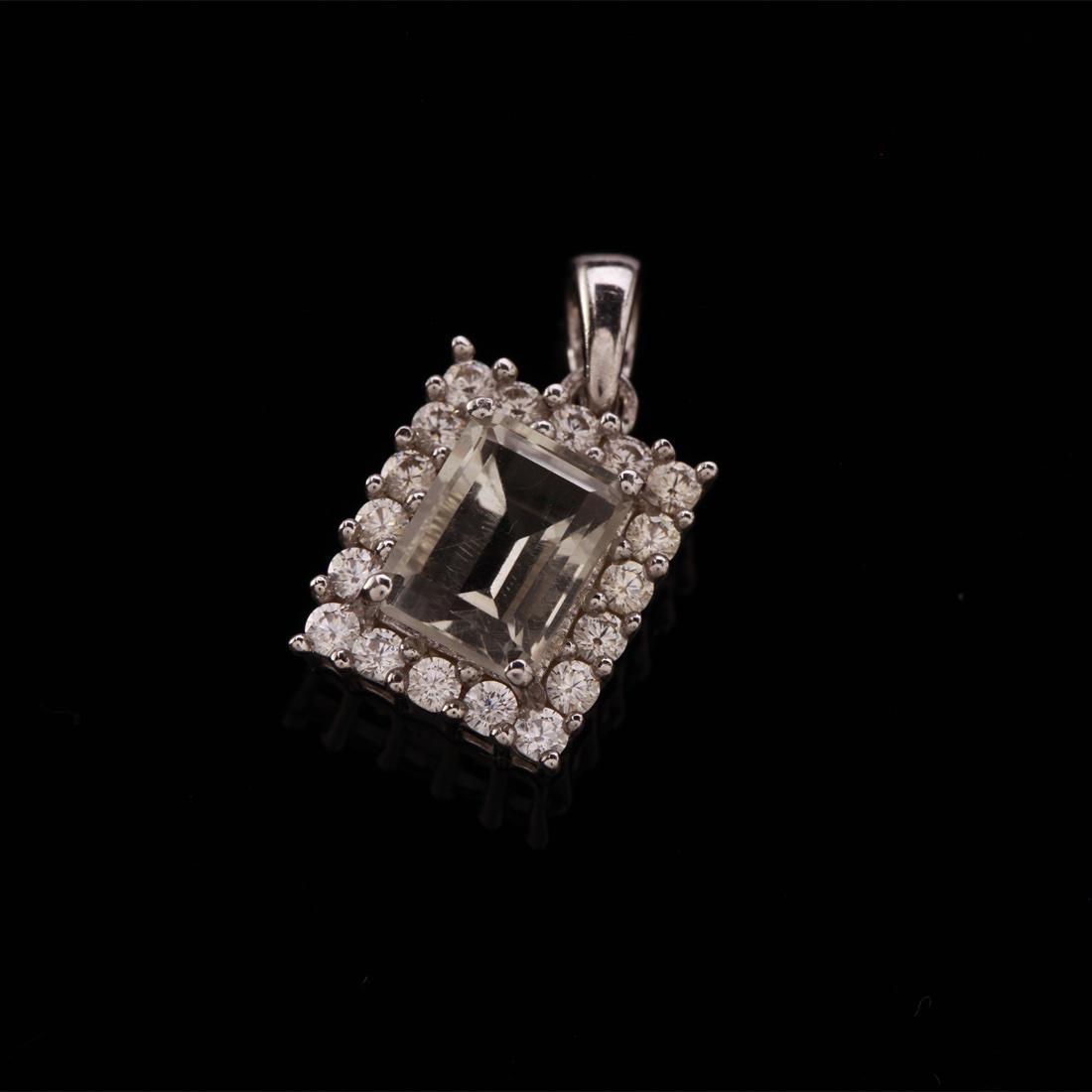 Emerald Cut Grn Amethyst Halo Sterling Slv Pendant (1 of 1)