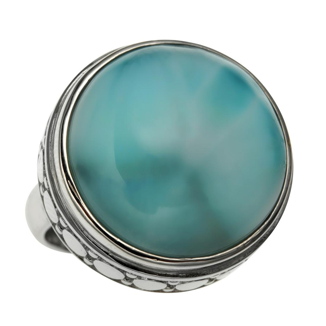 Sterling Silver Round Larimar Textured Ring-SZ 8 (1 of 2)