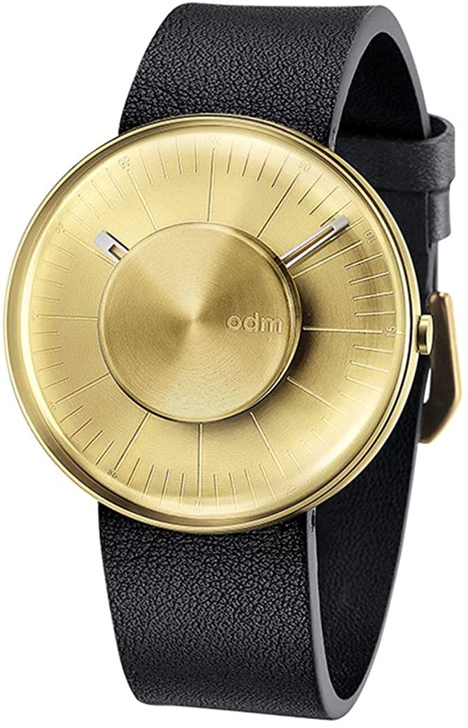 ODM Men's Watch-Gold Case with Black Leather Strap: The source of inspiration is halo. The center of the dial is a luminous body. From the solid dots to the extended halo, between the virtual and the real, the mystery is explored. 