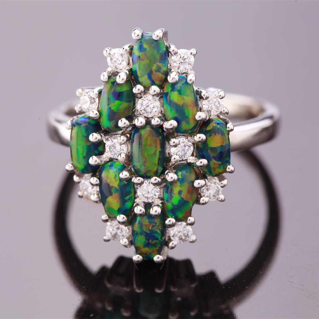 Size 7.5 Sterling Syn Black Opal White Zircon Ring (1 of 2)
