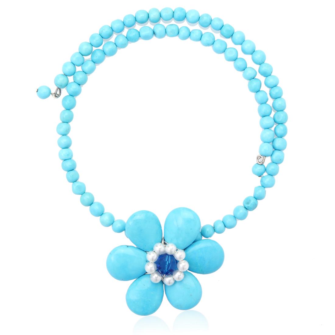 Howlite Flower Choker Necklace: Howlite Flower Choker Necklace • Metal: Sterling Silver • Stone: Turquoise • Width: 38.5 mm • Length: 13 Inch • Total Weight: 27.05 grams