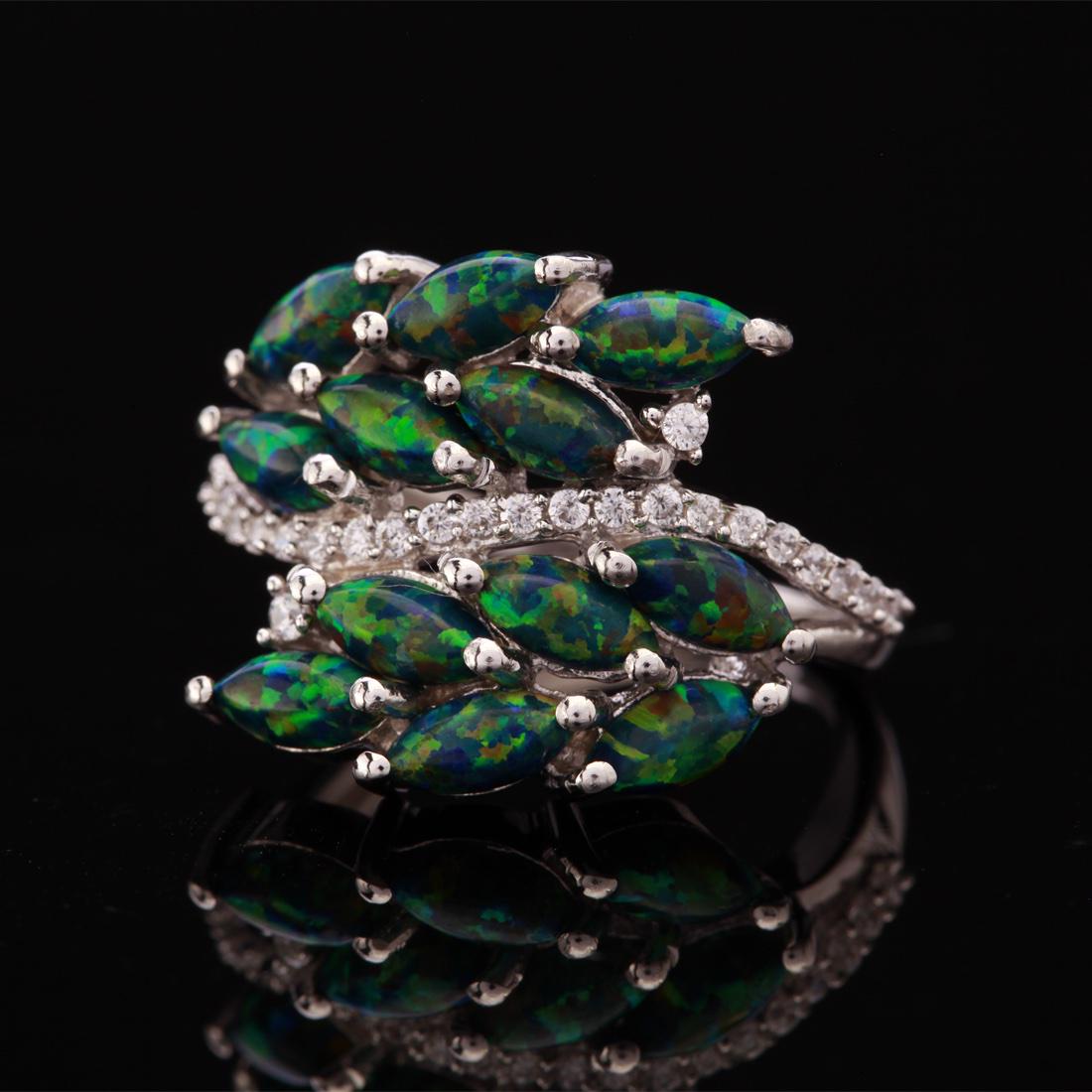 Size6.5 Sterling Silver Syn Black Opal Zircon Ring (1 of 3)