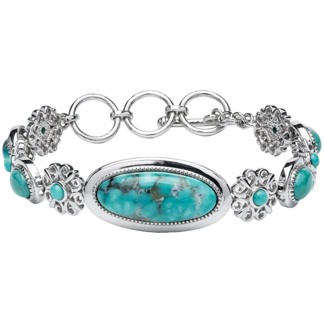 Sterling Silver Turquoise Toggle Bracelet 7.75" (1 of 3)