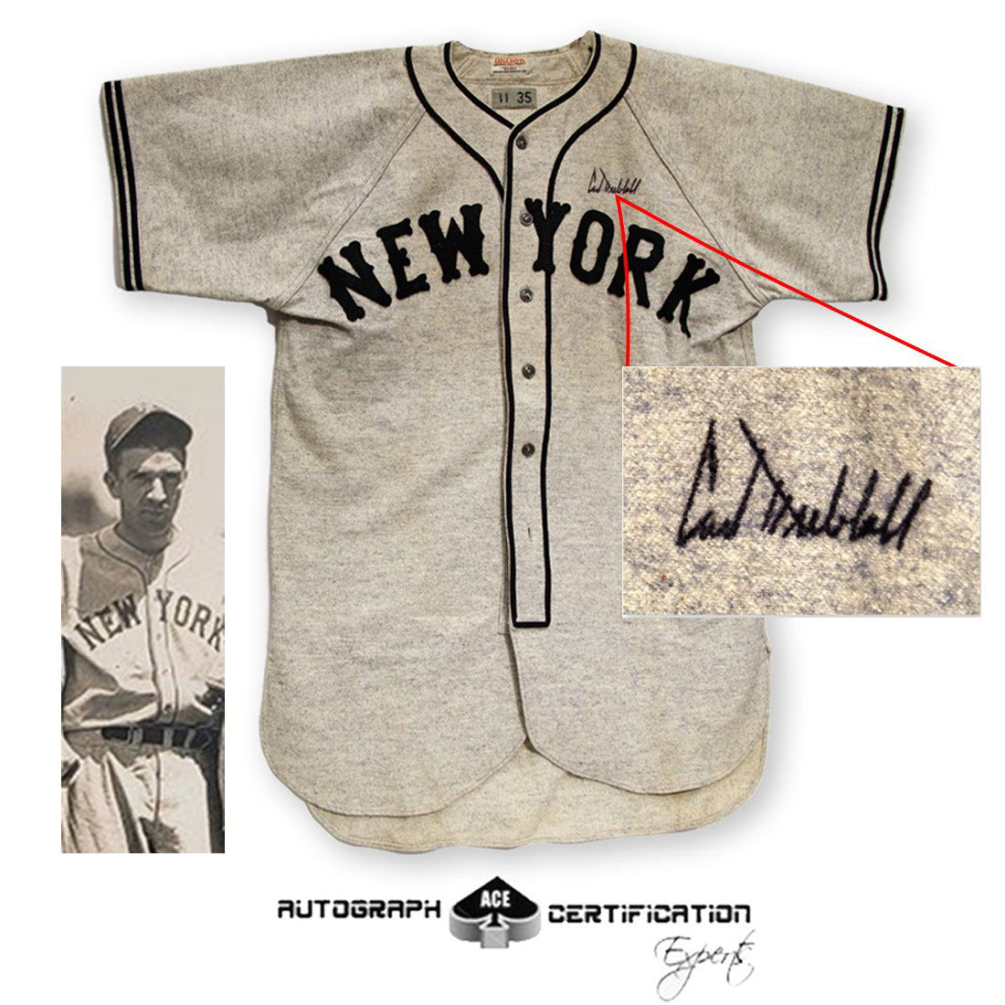 Carl Hubbell Signed, Vintage NY Giants Jersey (1 of 8)