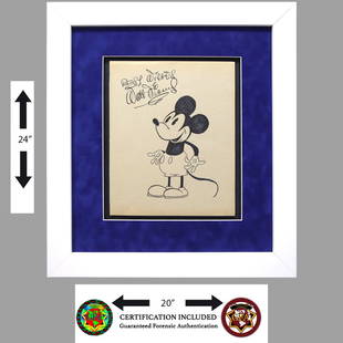 Walt Disney Signed & Inscribed Mickey Mouse Sketch: Walt Disney (1901-1966), signed 9 &frac14; &rdquo; x 11 &frac12; &rdquo; Mickey Mouse Sketch. Boldly signed in black ink and inscribed best wishes. Mickey Mouse is the most popular character of Walt D