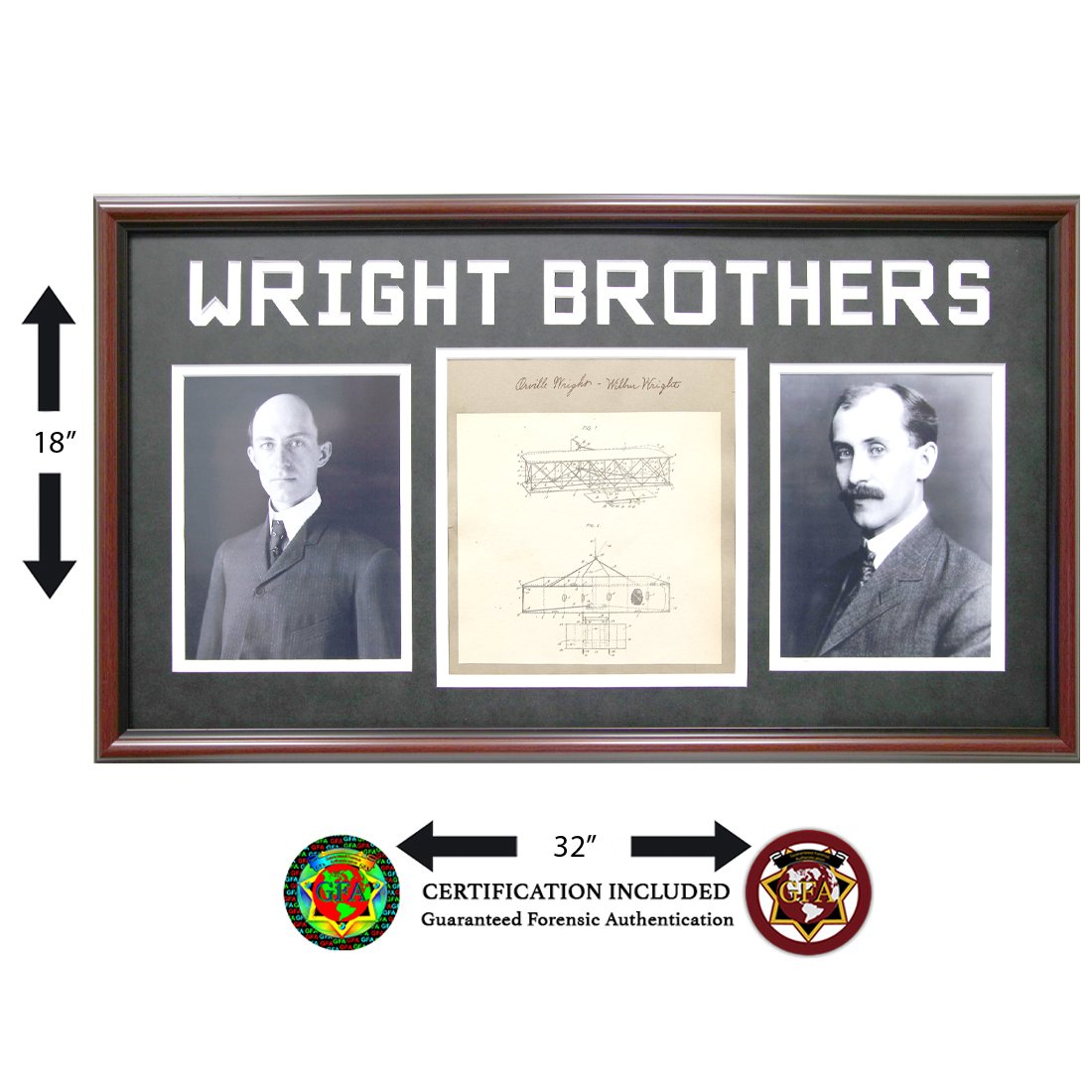 Mounted Bi-Plane Sketch Signed By The Wright Brothers (1 of 3)