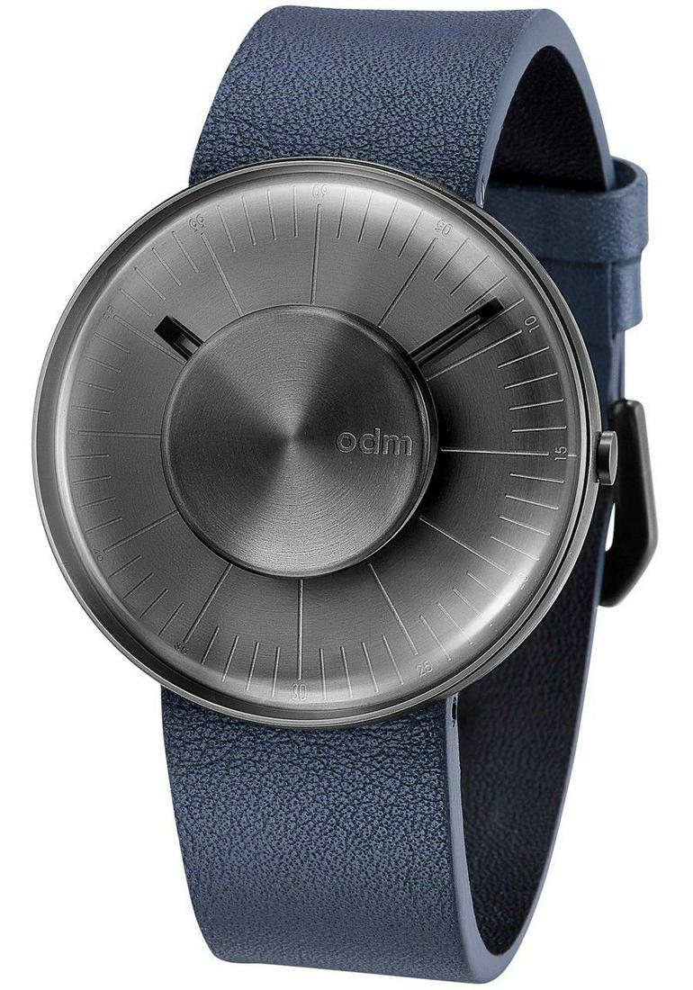ODM Men's Watch-Grey Case with Navy Leather Strap: The source of inspiration is halo. The center of the dial is a luminous body. From the solid dots to the extended halo, between the virtual and the real, the mystery is explored. 