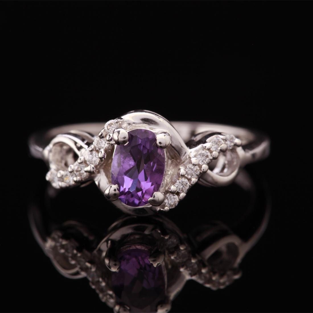 Size 6 Sterling African Amethyst White Zircon Ring (1 of 2)