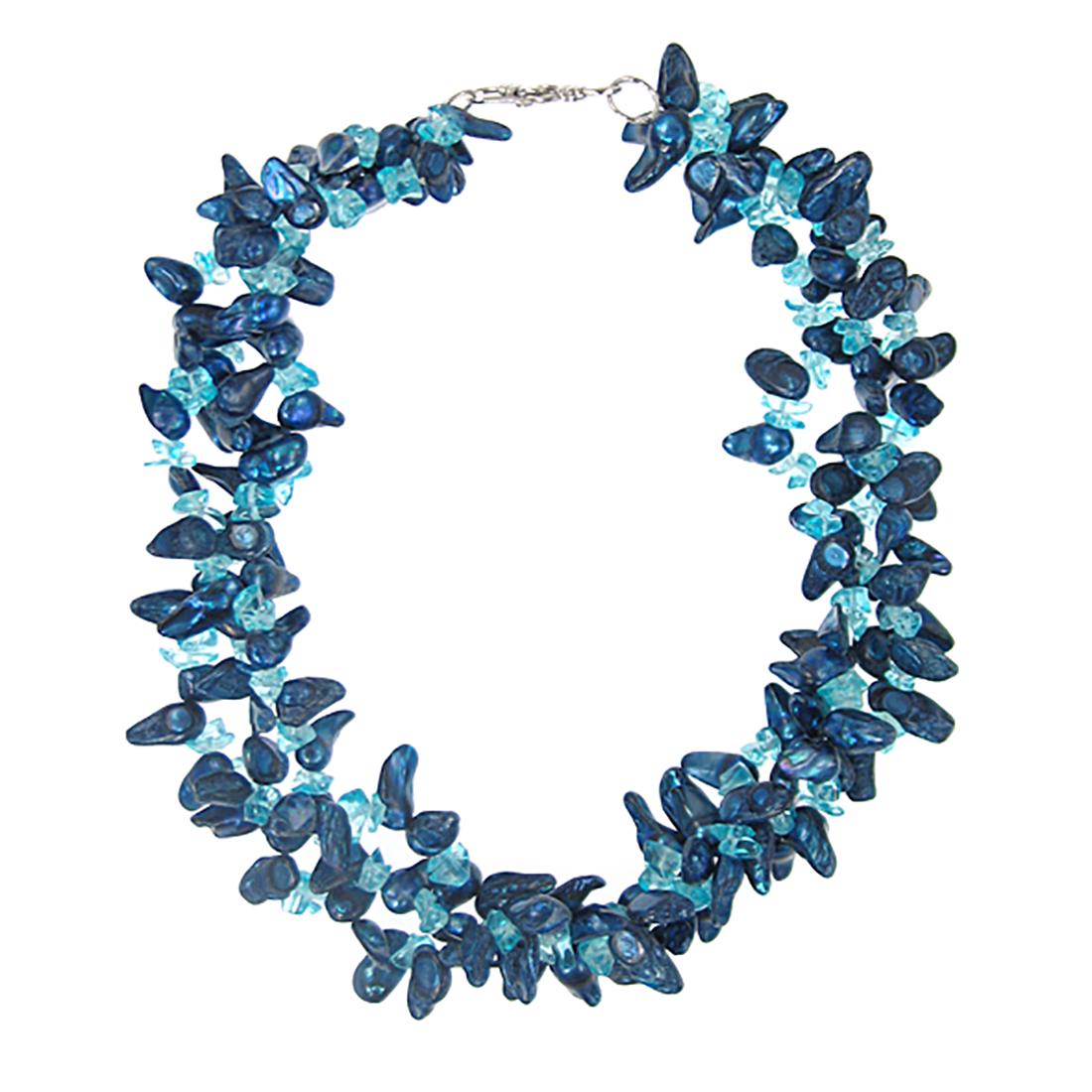 Triple Strand Blue Shell & Quartz Necklace 18" (1 of 1)