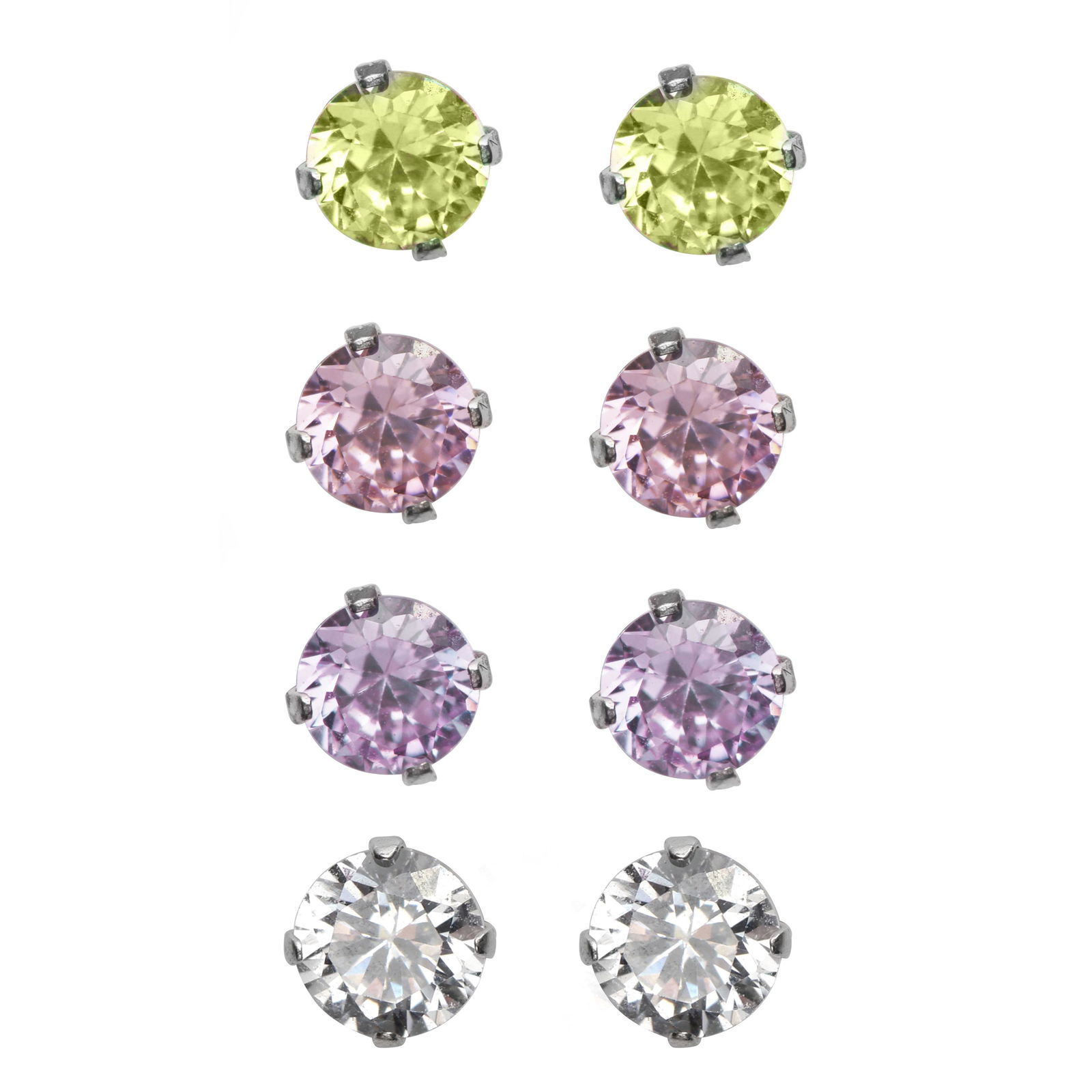 Sterling Silver4-Prs Multi Color CZ Stud Earrings (1 of 1)
