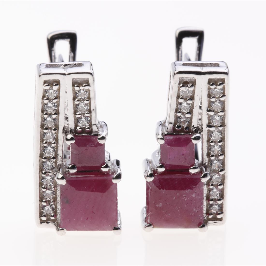 Sterling Silver Indian Ruby & Zircon Earrings (1 of 2)