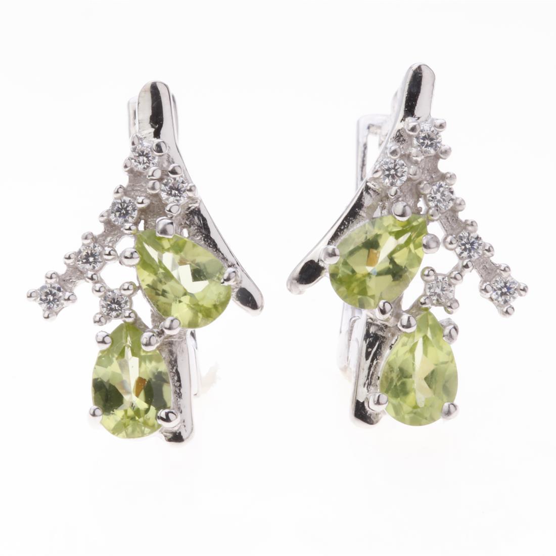 Peridot & Zircon Latchback Silver Earrings (1 of 2)